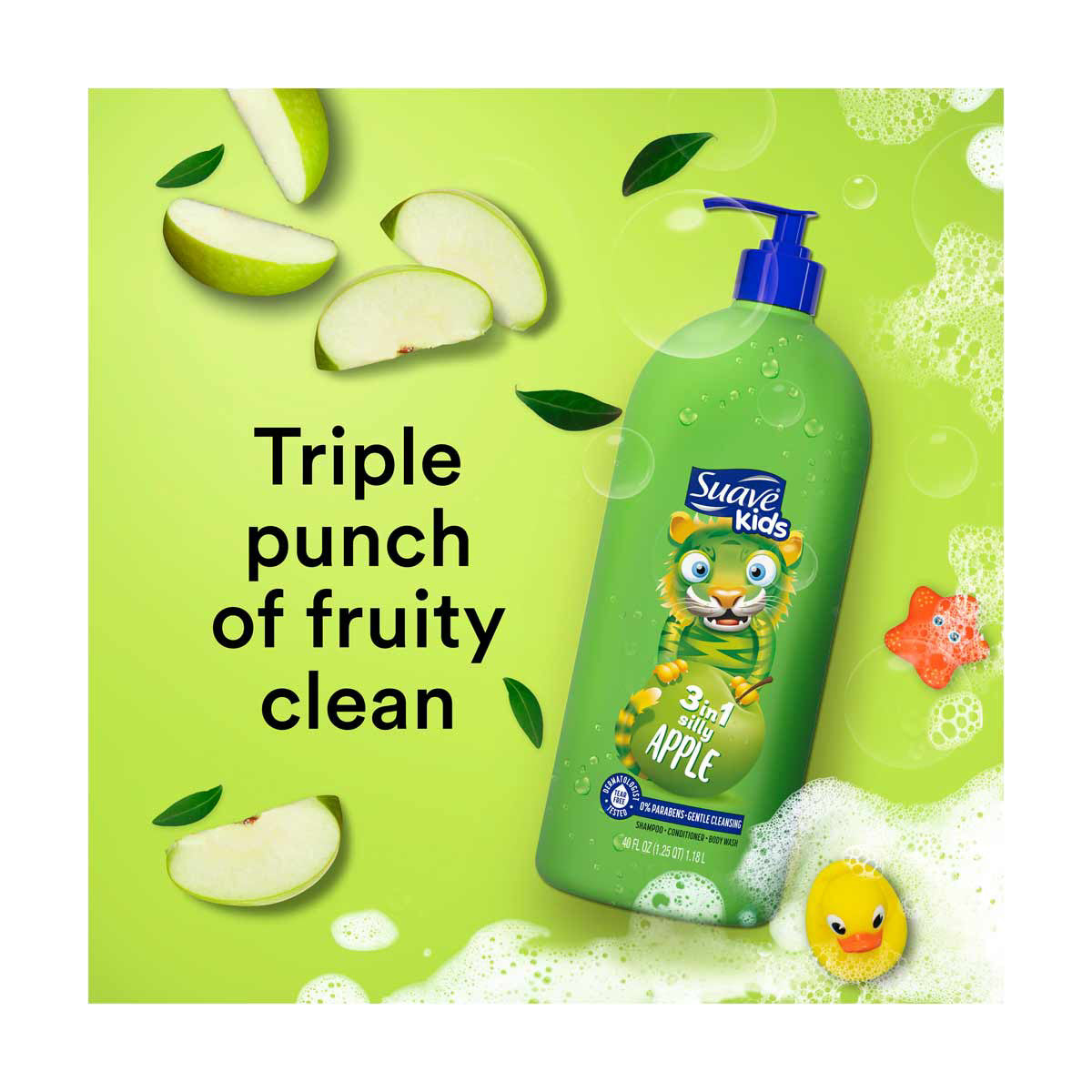 Suave Kids 3-in-1 Shampoo, Conditioner & Body Wash - Silly Apple, 40 fl oz