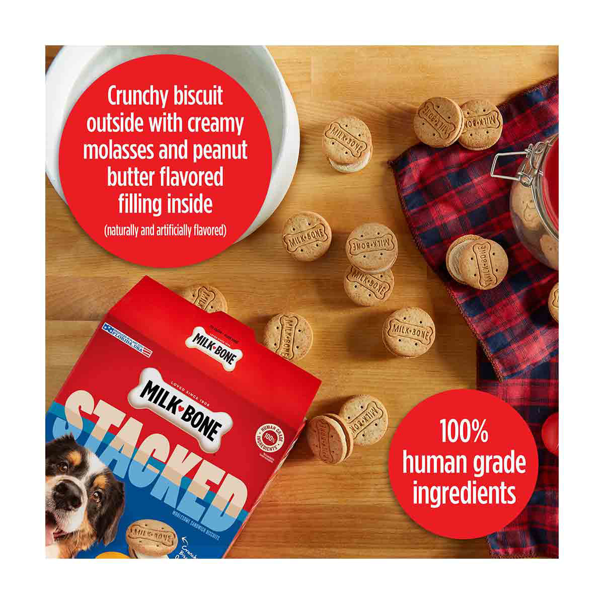 Milk-Bone Stacked Dog Biscuits, Molasses & Peanut Butter Flavor, Naturally & Artificially Flavored, 10 oz