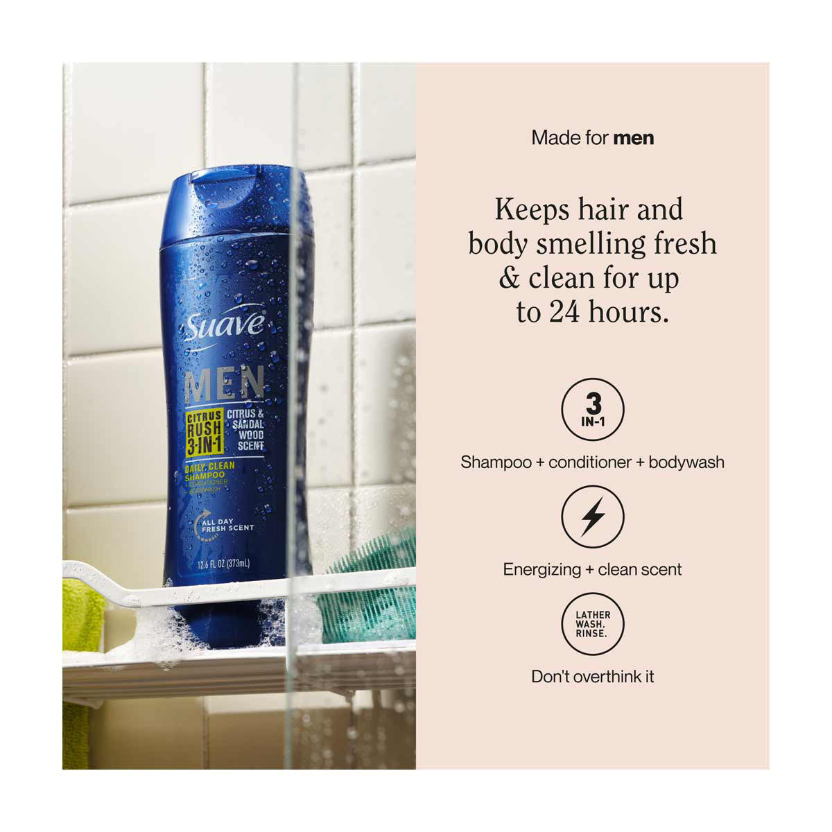 Suave Men Citrus Rush 3-in-1 Shampoo, Conditioner & Body Wash, 12.6 oz