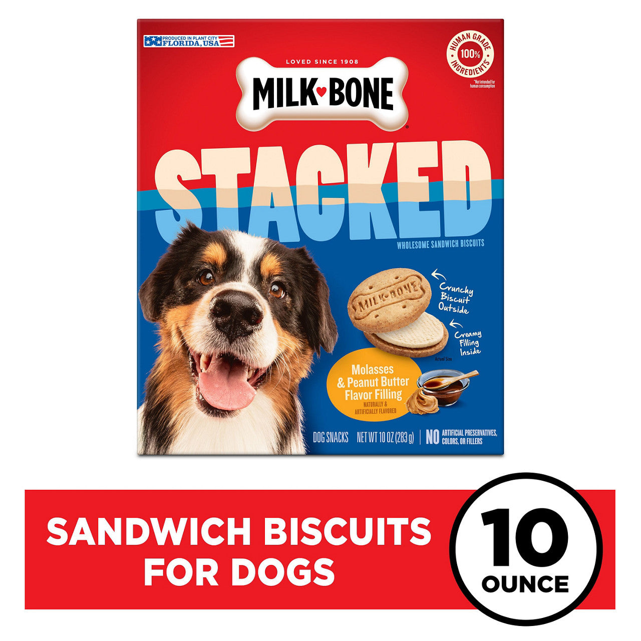 Milk-Bone Stacked Dog Biscuits, Molasses & Peanut Butter Flavor, Naturally & Artificially Flavored, 10 oz