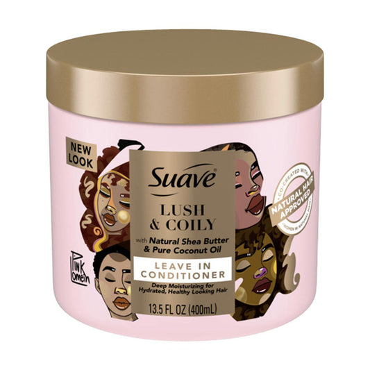 Suave Lush & Coily Curl Leave In Conditioner for Coily Hair - Natural Shea Butter & Pure Coconut Oil, 13.5 fl oz