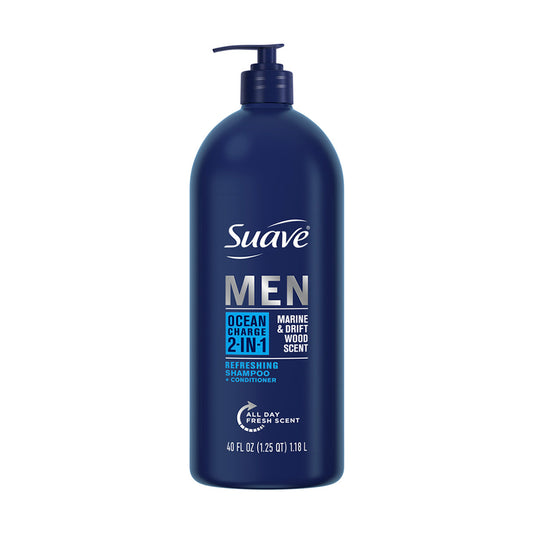 Suave Men Ocean Charge 2-in 1 Shampoo & Conditioner - Marine & Drift Wood Scent, 40 fl oz