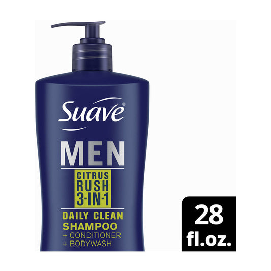 Suave Men 3-in-1 Shampoo, Conditioner & Body Wash, Citrus Rush, 28 fl oz
