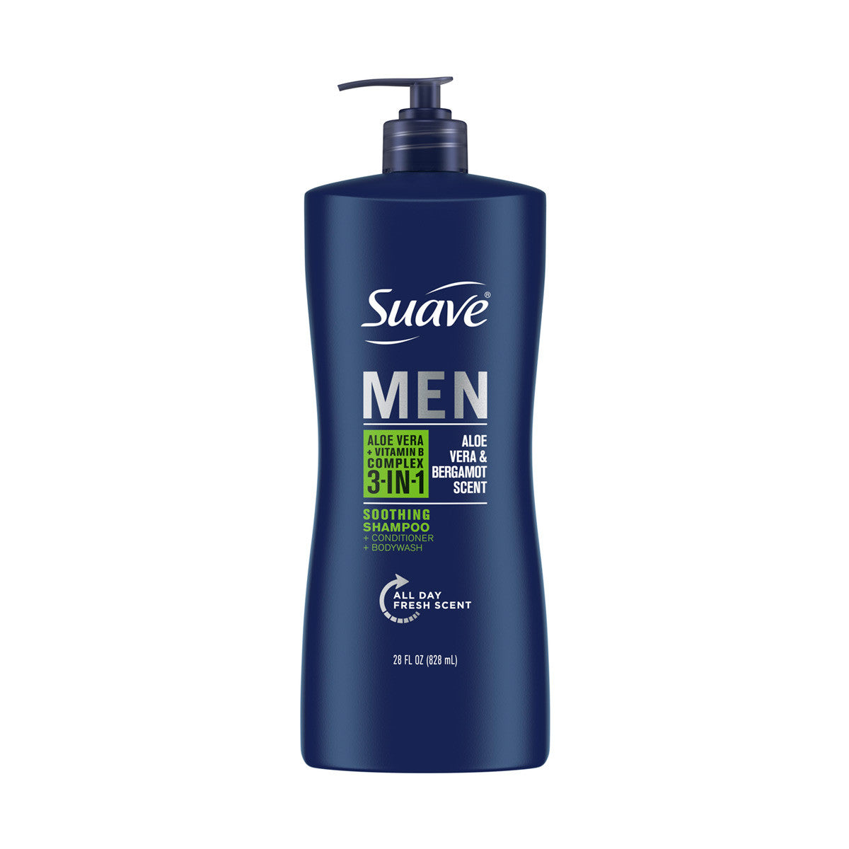 Suave Men 3-in-1 Shampoo, Conditioner & Body Wash - Aloe Vera & Bergamont Scent, 28 fl oz