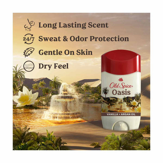 Old Spice Men's Antiperspirant & Deodorant Oasis with Vanilla, 24/7 Sweat Protection, 2.6oz
