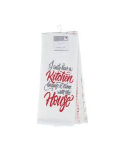 Home Style Printed Kitchen Towel Set - "It Came With The House" Red Stripes, 2 pc