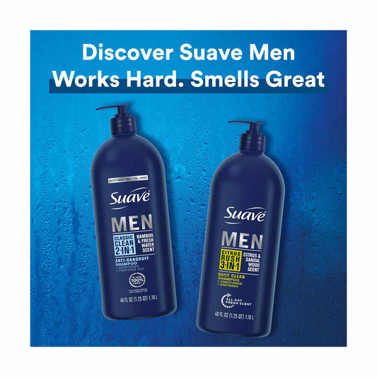 Suave Men Anti-Dandruff Classic Clean 2-in-1 Shampoo - Bamboo & Fresh Water Scent, 40 fl oz