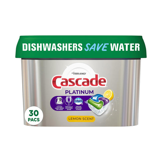 Cascade Platinum ActionPacs Dishwasher Detergent, Lemon Scent, 30 ct