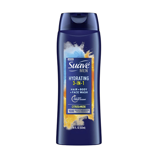 Suave Men Hydrating 3-in-1 Hair, Body & Face Wash, Citrus & Musk, 18 fl oz