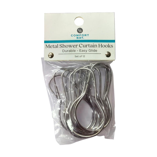 Comfort Bay Metal Shower Curtain Hooks, 12 ct