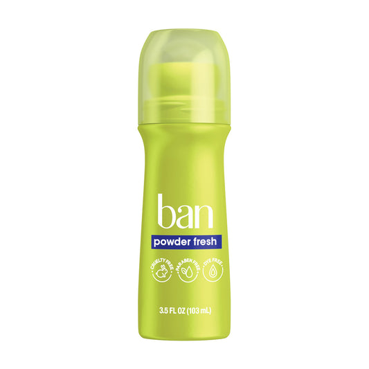 Ban Invisible Roll-On Antiperspirant Deodorant, Powder Fresh, 3.5 oz
