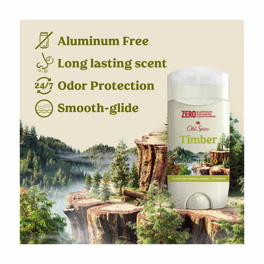 Old Spice Men's Deodorant Aluminum-Free Timber with Sandalwood, 24/7 Lasting Freshness, 3oz