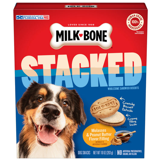 Milk-Bone Stacked Dog Biscuits, Molasses & Peanut Butter Flavor, Naturally & Artificially Flavored, 10 oz