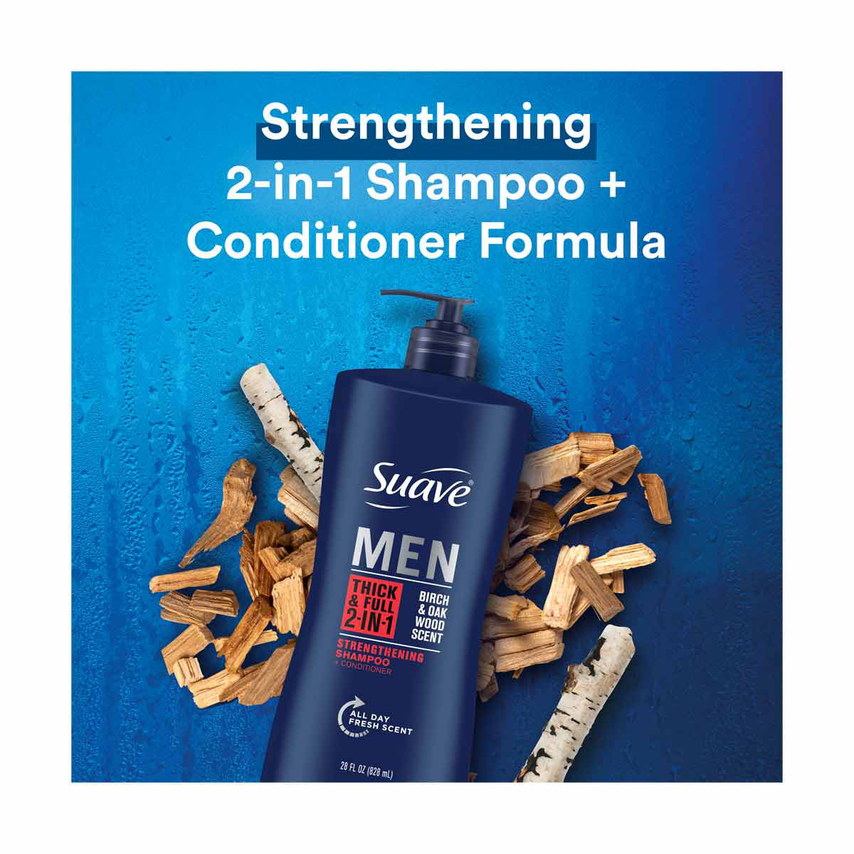 Suave Men Thick & Full 2-in-1 Shampoo & Conditioner - Birch & Oak Wood Scent, 28 fl oz