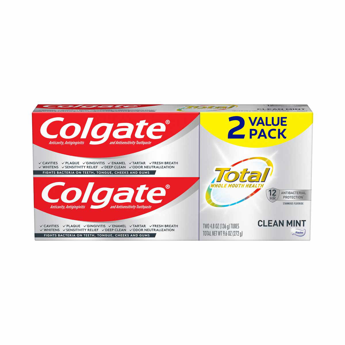 Colgate Total Clean Mint Paste Toothpaste, 4.8 oz. (Pack of 2)
