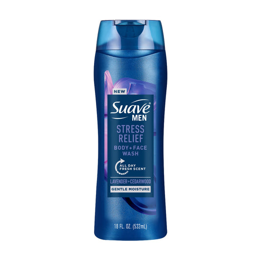 Suave Men Stress Relief Body + Face Wash, 18 oz