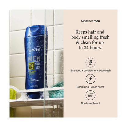 Suave Men Citrus Rush 3-in-1 Shampoo, Conditioner & Body Wash, 12.6 oz