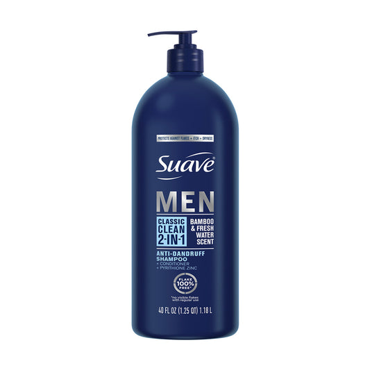 Suave Men Anti-Dandruff Classic Clean 2-in-1 Shampoo - Bamboo & Fresh Water Scent, 40 fl oz