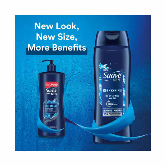 Suave Men Refreshing Body + Face Wash - Cedarwood & Mandarin, 18 fl oz