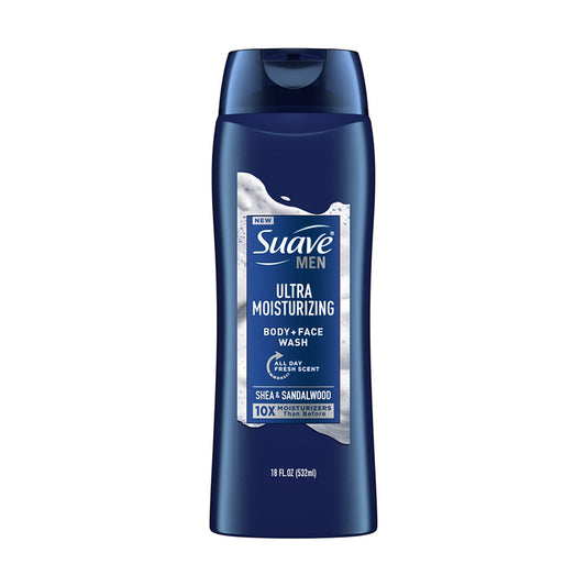 Suave Men Ultra Moisturizing Body + Face Wash, Shea & Sandalwood, 18 fl oz