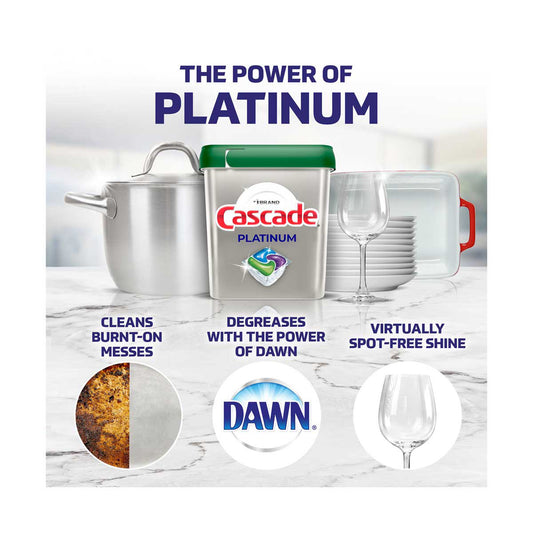 Cascade Platinum ActionPacs Dishwasher Detergent, Lemon Scent, 30 ct
