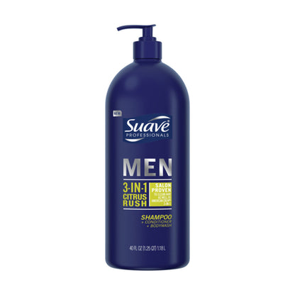 Suave Men 3-in-1 Citrus Rush Shampoo + Conditioner + Body Wash, 40 fl oz