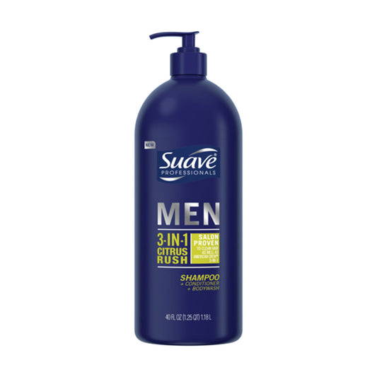 Suave Men 3-in-1 Citrus Rush Shampoo + Conditioner + Body Wash, 40 fl oz